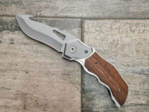 Coltello serramanico in legno lama con scuoio e blocco (19,5cm)