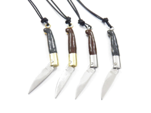 Sardinian silver pattada knife necklace with cord in 4 variants