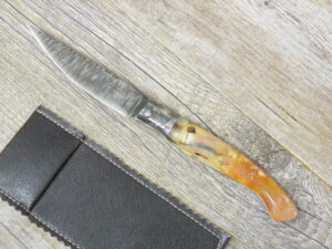 Coltello artigianale Arburesa lama forgiata da scanno manico corno di montone (20,5cm)