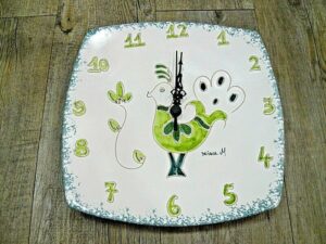 Ceramica Sarda Pavoncella Verde Orologio Da Parete Quadrato in 3 dimensioni