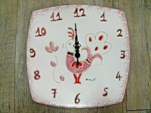 Ceramica Sarda Pavoncella Rosso Orologio Da Parete Quadrato in 3 dimensioni
