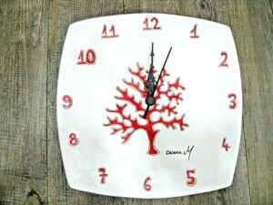 Ceramica Sarda Corallo Rosso Orologio Da Parete Quadrato in 3 dimensioni