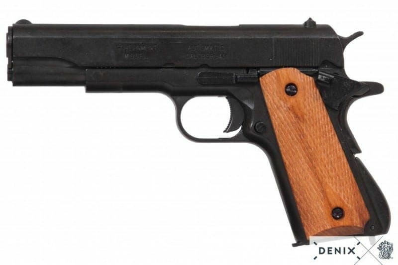 Automatic Pistol .45 M1911A1 Wood Stock Denix - Lady M Sardinia Pistola Automatica .45 M1911A1 Calcio In Legno Denix