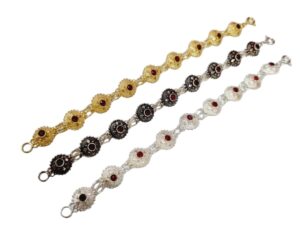 Bracciale bottone filigrana sarda costume sardo con granato da 1,2 cm 3 colori