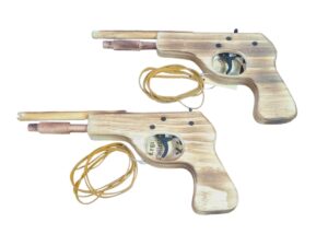2 x Pistole Spara Elastici in Legno da 25 cm con 6 elastici