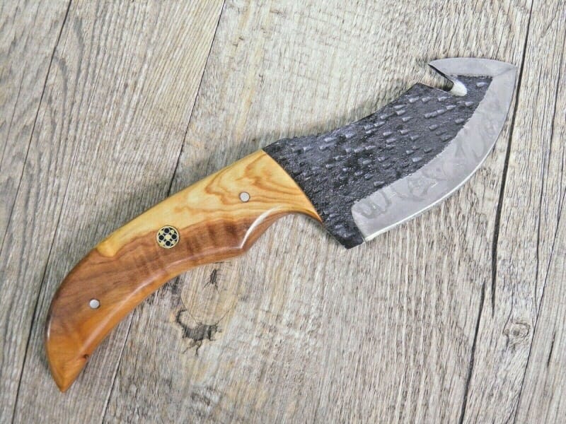 Bl08-1.Jpg Cuchillo Artesano Mango de Madera de Olivo Funda de Cuero (21,5Cm) - Dama M Cerdeña