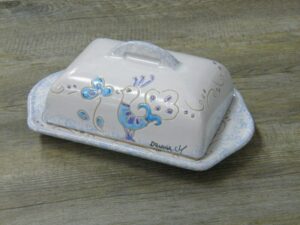 Sardinian ceramic butter dish with lapwing (21cm) in 3 colours of your choice