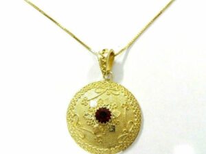 Collana Girocollo Bottone sardo Grande in Argento con granata