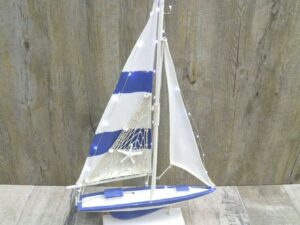 WOODEN BOAT BOAT WITH SHELL ROPES WITH LED LIGHTS 32.5 X 5.5 X H.57CM