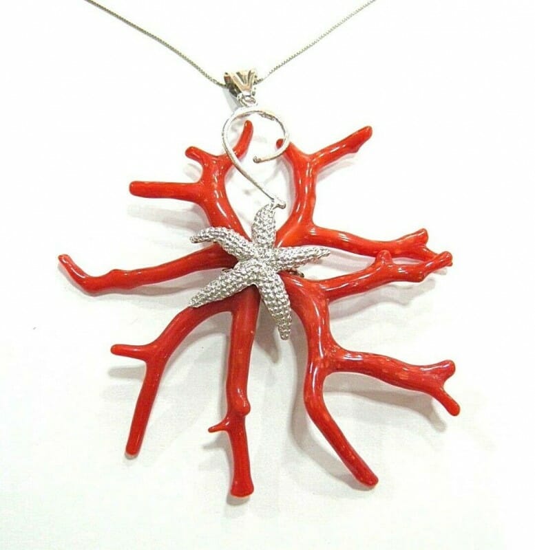 Collana Ciondolo Stella Marina Rametti In Corallo E Argento 925%°° - Lady M Sardegna Collana Ciondolo Stella Marina Rametti In Corallo E Argento 925%°°