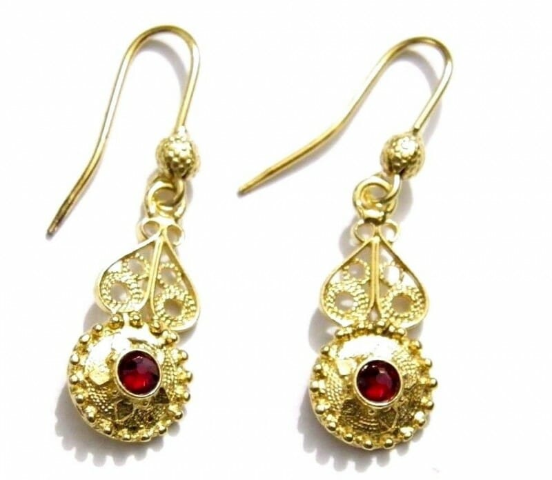 Pendientes Botón Colgante Con Granate