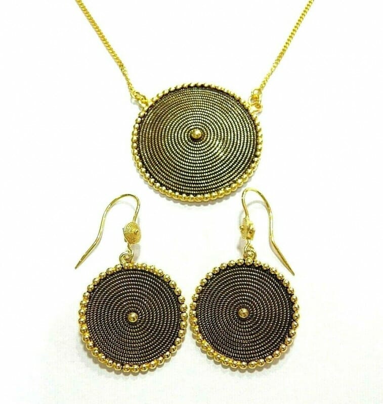 Parure Collana Girocollo Orecchini Corbula Sarda Dorato Brunito