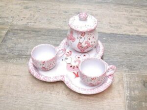Ceramica sarda servizio da caffè marcherita x 2 con zuccheriera 3 colori a scelta
