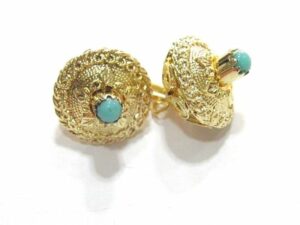 Bottoni Costume Sardo Argento Dorato con Turchese 1,7 cm