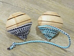 Wooden spinning top Large or small vintage metal tip