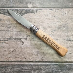 Coltello serramanico in legno blocco lama 19 cm tipo opinel con scritta sardegna