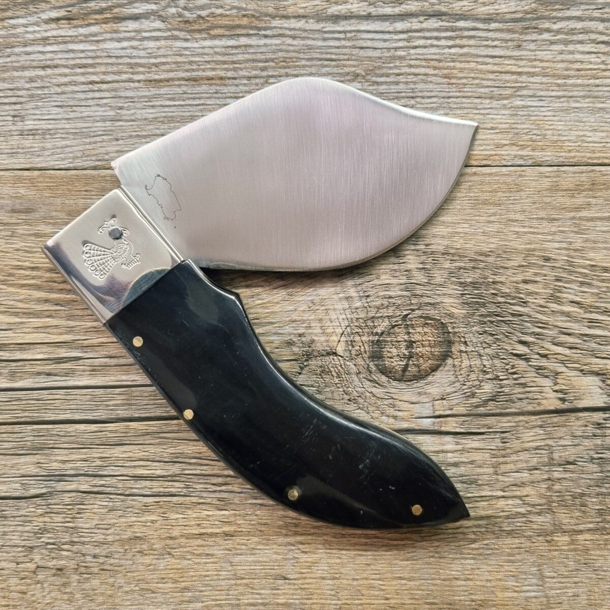 20260630_173536 Coltello Da Scuoio Corno Di Bufalo (20Cm) Con Incisione Cinghiale - Lady M Sardegna