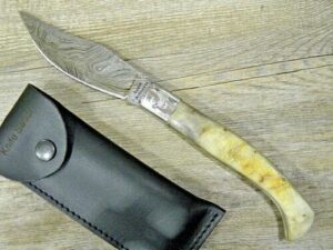 Arburesa knife made of rough mouflon horn damask blade (27cm)