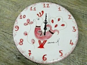 Ceramica Sarda Pavoncella Rosa Orologio Da Parete Rotondo in 3 dimensioni