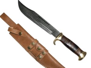 Coltello artigianale da caccia lama in damasco manico legno e ottone (46cm)