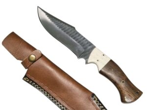 Coltello artigianale manico IN LEGNO castagno e osso tibia Fodero in CUOIO (29cm)