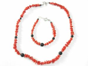 Parure collana e bracciale con corallo e su coccu Argento 925%°°