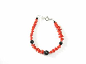 Bracciale su coccu con corallo Argento 925%°°