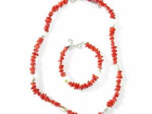 Parure collana e bracciale con corallo occhio di santa lucia Argento 925%°°