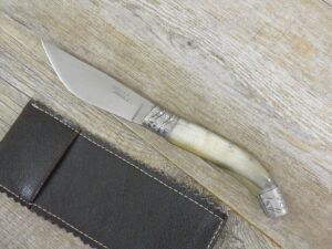 Coltello Artigianale arburesa manico corno di Montone da scuoio anima (18,5cm)