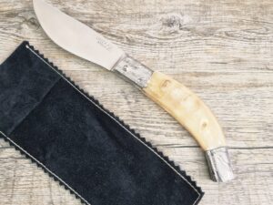 Coltello Artigianale arburesa manico corno di Montone da scuoio (21cm)