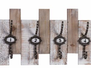 Appendiabiti in legno e metallo 4 ganci da parete catene e numeri ceramica