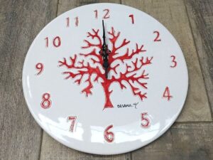 Ceramica Sarda Corallo Rosso Orologio Da Parete Tondo 3 misure