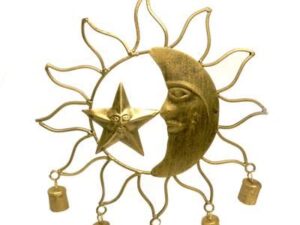 Campanaccio SOLE LUNA IN METALLO DORATO 5 campanelle scacciapensieri  (35 x 27 cm)