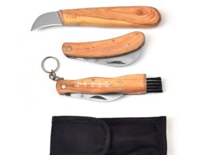 Juego de 3 cuchillos para setas con funda de tela