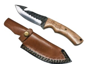 Coltello artigianale da scuoio manico in legno d'ulivo con scuoiatore (22,5cm)