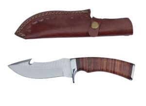 Coltello artigianale da scuoio manico in cuoio con scuoiatore (23m)