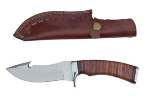Coltello artigianale da scuoio manico in cuoio con scuoiatore (23m)