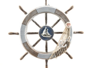 Helm Wooden fishing net with boat sea line 45 cm wall-mounted