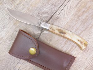 Coltello Artigianale arburesa manico corno di Muflone da scuoio (20cm)