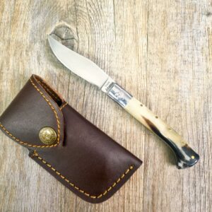 Coltello Artigianale arburesa manico corno di Montone da scuoio (17cm)