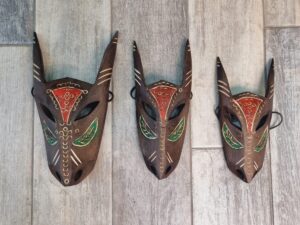 Maschera in legno Boes - Merdules colorata tradizionale sarda