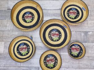 Cesto Canestro Sardo Rafia Con Broccato Costume Sardo nero