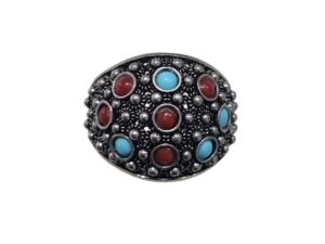 ANELLO FEDE SARDA Corallo turchese nido d'ape Filigrana in argento Brunito Filu&Trama