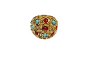 ANELLO FEDE SARDA corallo e turchese nido d'ape Filigrana in argento Filu&Trama