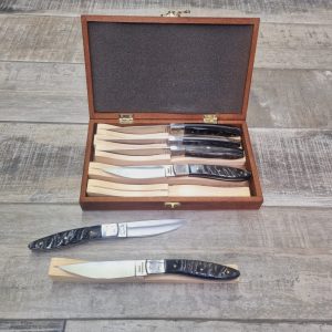 Set 6 Coltelli Pattada Da Tavola manico in corno di muflone con custodia in legno