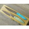 Set 2 Coltelli Pattada Da Tavola manico in osso tibia colorata con custodia in legno
