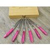 Set 6 Pattada Table Knives coloured shank damask blade with wooden case