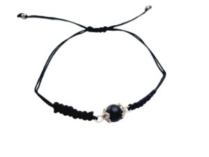 Bracciale su coccu Acciaio cordino regolabile ossidiana