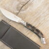 Coltello Artigianale arburesa manico corno di Muflone da scuoio anima (18,5cm)