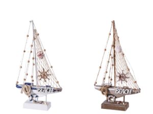 Sailboat Wooden Beach Decoration with 14 LED lights (H31cm)